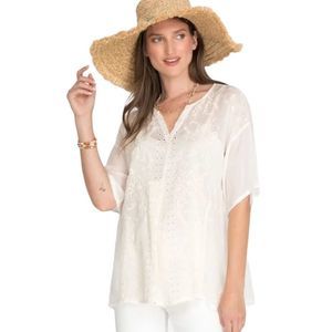 Johnny Was Ramos Evelyn Bohemian popover eyelet top in ecru. Size XL 100% Rayon